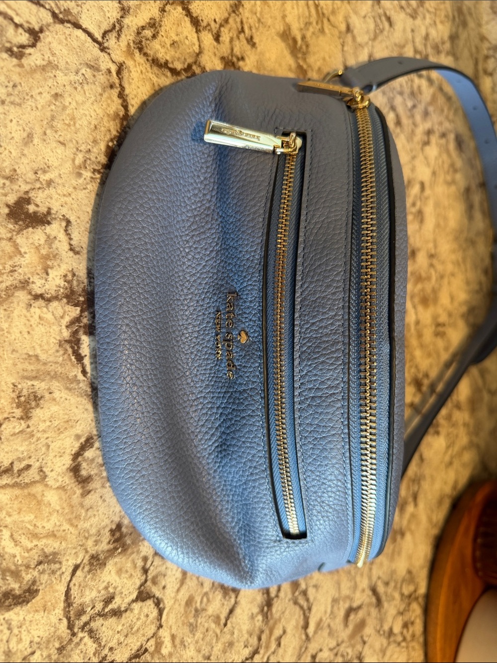 Kate Spade Blueberry Pebbled Leather Crossbody Belt Bag with Gold Hardware